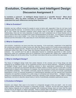 Evolution, Creationism, and Intelligent Design Discussion Assignment 3