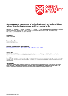 A Metagenomic Comparison of Endemic Viruses from Broiler Chickens with Runting Stunting Syndrome and from Normal Birds