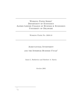 Agricultural Investment and the Interwar Business Cycle