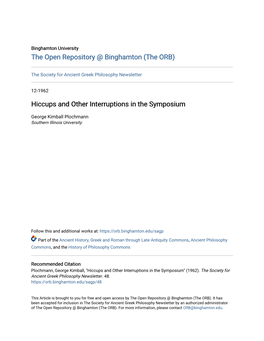 Hiccups and Other Interruptions in the Symposium