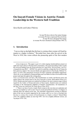 On Inayati Female Visions in Austria: Female Leadership in the Western Sufi Tradition