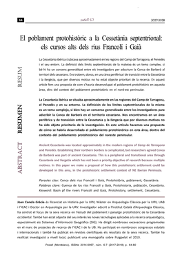 El Poblament Protohistòric a La Cessetània Septentrional: Els Cursos Alts Dels Rius Francolí I Gaià