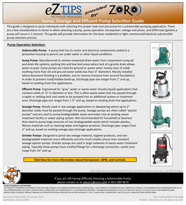 Sump, Sewage and Effluent Pump Selection Guide