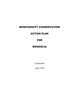 Biodiversity Conservation Action Plan for Mongolia