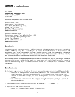Core Ph.D. Seminar in International Politics, POL2200Y