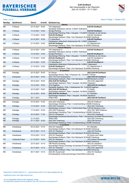 DJK Dorfbach Alle Vereinsspiele in Der Übersicht Zeit: 02.10.2021 - 07.11.2021