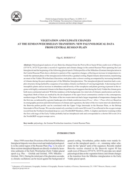 Vegetation and Climate Changes at the Eemian/Weichselian Transition: New Palynological Data from Central Russian Plain