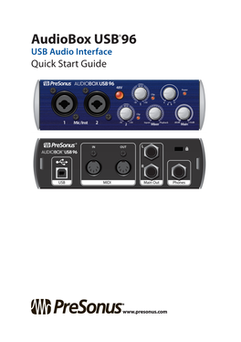 Presonus Audiobox USB 96 USB Audio Interface Quick Start Guide