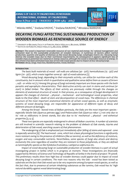 Decaying Fungi Affecting Sustainable Production of Wooden Biomass As Renewable Source of Energy