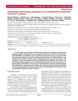 Autophagy-Related Gene Expression Is an Independent Prognostic Indicator of Glioma