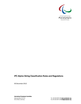 IPC Alpine Skiing Classification Rules and Regulations