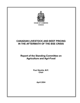Canadian Livestock and Beef Pricing in the Aftermath of the Bse Crisis