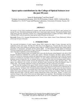 Space Optics Contributions by the College of Optical Sciences Over the Past 50 Years