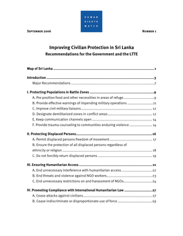 Improving Civilian Protection in Sri Lanka Recommendations for the Government and the LTTE