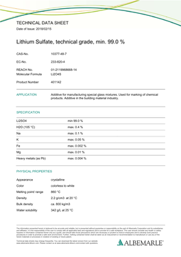 Lithium Sulfate, Technical Grade, Min. 99.0 %