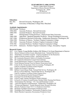 ELIZABETH CLARK-LEWIS Director, Public History Program Department of History Howard University Washington, DC 20059 202.806.9330 Eclark-Lewis@Howard.Edu
