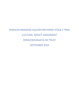 Makauri Managed Aquifer Recharge Stage 2 Trial Cultural Impact Assessment Rongowhakaata Iwi Trust