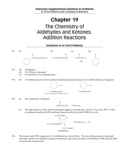 Chapter 19 the Chemistry of Aldehydes and Ketones. Addition Reactions