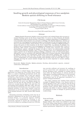 Seedling Growth and Physiological Responses of Two Sandplain Banksia Species Differing in Flood Tolerance