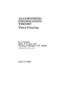 ALGORITHMIC INFORMATION THEORY Third Printing