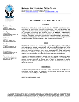 Anti-Hazing Statement and Policy