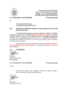 Government of Arunachal Pradesh G Office of the Chief Engineer (EZ