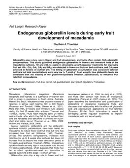 Endogenous Gibberellin Levels During Early Fruit Development of Macadamia