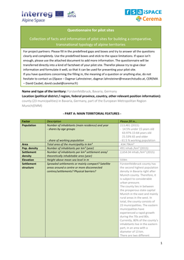 Questionnaire for Pilot Sites Collection of Facts and Information of Pilot Sites