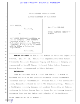 ORDER GRANTING MOTION to REMAND - 1 Case 2:06-Cv-00122-FVS Document 15 Filed 08/21/06