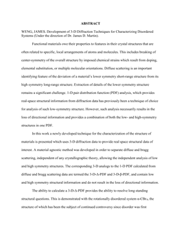 ABSTRACT WENG, JAMES. Development of 3-D Diffraction