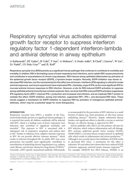 Respiratory Syncytial Virus Activates Epidermal Growth Factor Receptor To