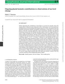 Ongoing Glacial Isostatic Contributions to Observations of Sea Level Change