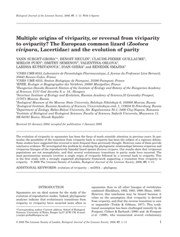 Zootoca Vivipara, Lacertidae) and the Evolution of Parity