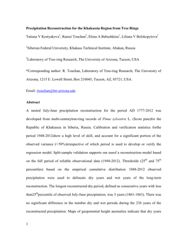 1 Precipitation Reconstruction for the Khakassia Region from Tree Rings