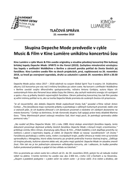 Skupina Depeche Mode Predvedie V Cykle Music & Film V Kine Lumičre