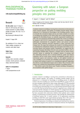 Governing with Nature: a European Perspective on Putting Rewilding Rstb.Royalsocietypublishing.Org Principles Into Practice