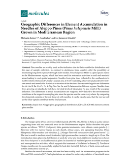 Geographic Differences in Element Accumulation in Needles of Aleppo Pines (Pinus Halepensis Mill.) Grown in Mediterranean Region