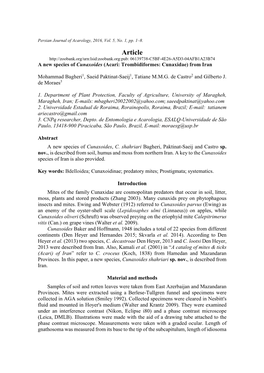 Article 06139738-C5BF-4E26-A5D3-04AFB1A23B74 a New Species of Cunaxoides (Acari: Trombidiformes: Cunaxidae) from Iran