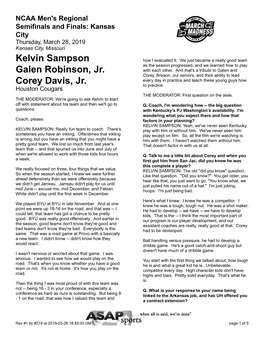 Kelvin Sampson Galen Robinson, Jr. Corey Davis