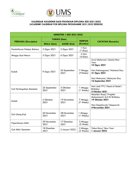 Kalendar Akademik Program Diploma Sesi 2021/2022