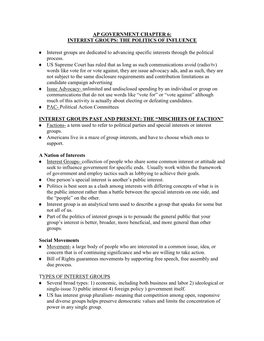 Ap Government Chapter 6: Interest Groups: the Politics of Influence