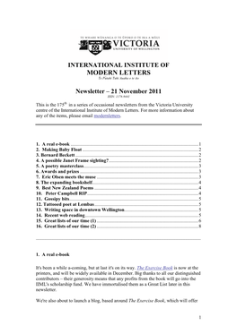Newsletter – 21 November 2011 ISSN: 1178-9441