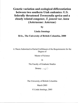 Genetic Variation and Ecological Differentiation Between Two Southern Utah Endemics: U.S