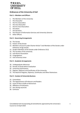 Ordinances of the University of Hull Part 1 – Members and Officers