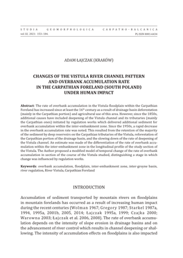 Changes of the Vistula River Channel Pattern and Overbank Accumulation Rate in the Carpathian Foreland (South Poland) Under Human Impact