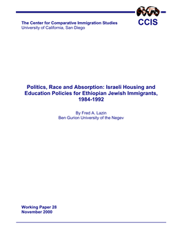 Israeli Housing and Education Policies for Ethiopian Jewish Immigrants, 1984-1992