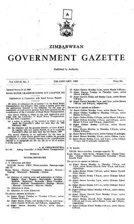 ZIMBABWEAN Ra Af: 78- Ty ; I Ee, ~ Governmentes GAZETTE