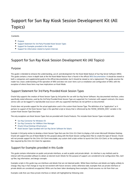 Support for Sun Ray Kiosk Session Development Kit (All Topics)