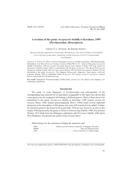 A Revision of the Genus Ascopocoris Stehlík Et Kerzhner, 1999 (Pyrrhocoridae, Heteroptera)