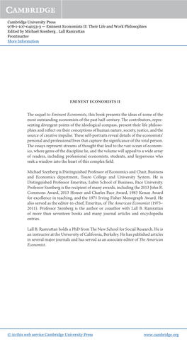 The Sequel to Eminent Economists , This Book Presents the Ideas Of